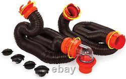 20' Camper/RV Sewer Hose Kit Includes 4-In-1 Adapter, Clear Elbow, Caps Conn